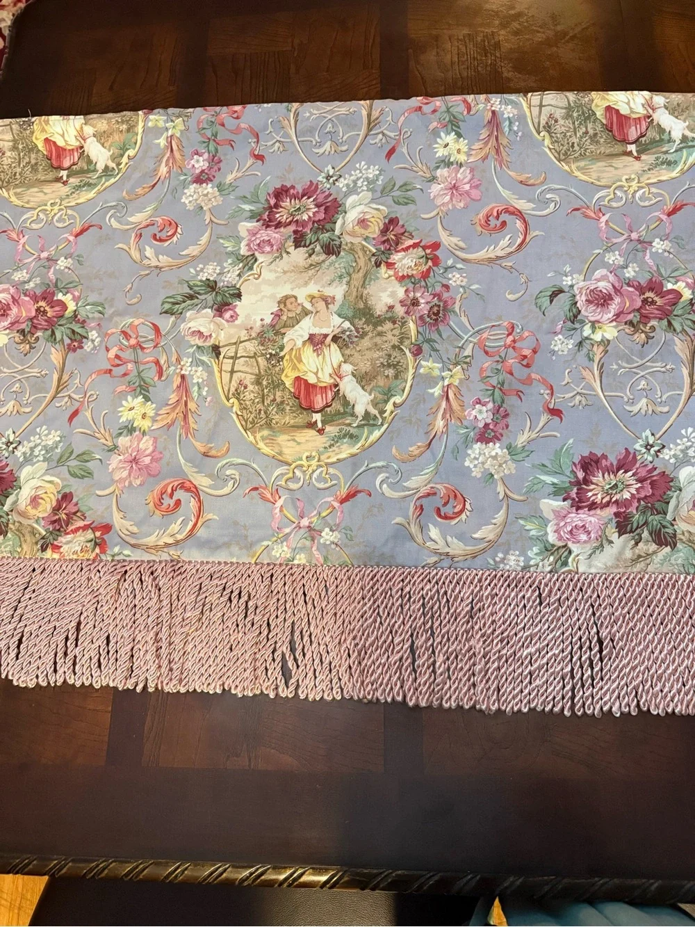 Floral Blue and Pink Decorative bench cover or jumbo pillar Tapestry